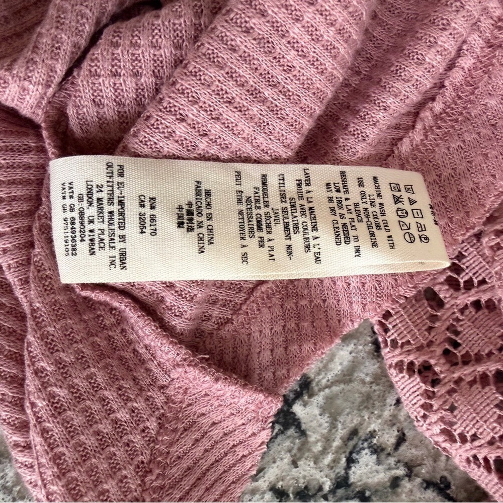 Free People Women's‎ Sweetest Thing Thermal Pink Blush Top Lace Balloon Sleeve M - Picture 16 of 16